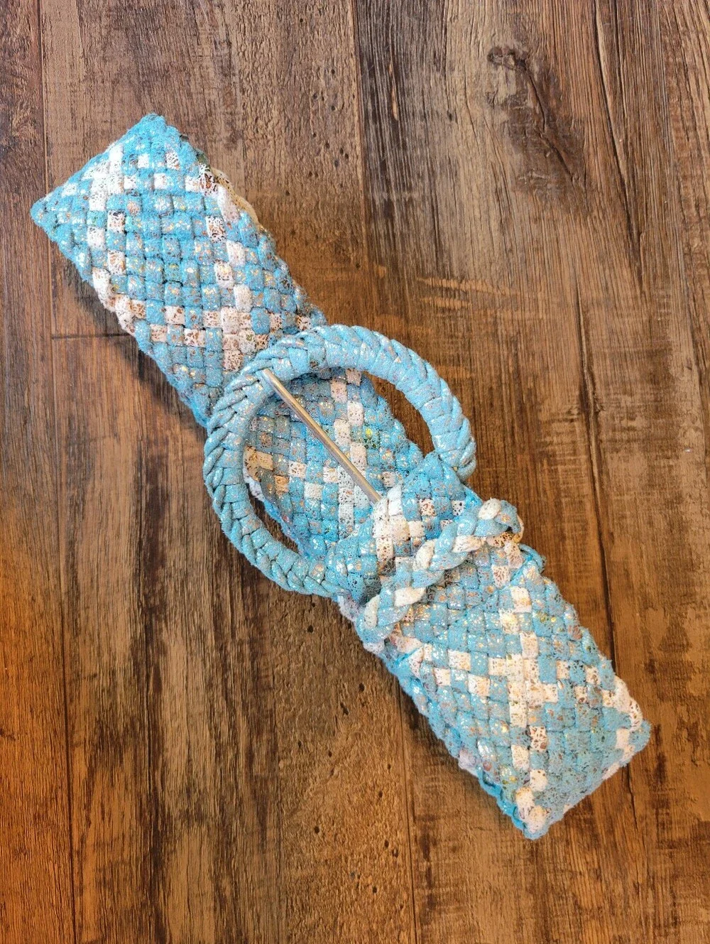 Boho Chic Woven Belt Turquoise & Gold Metallic Detail